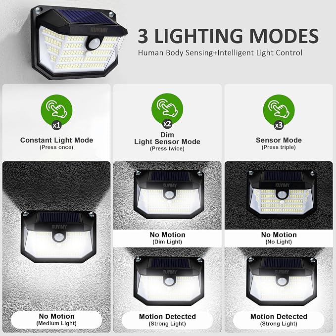 Solar Outdoor Lights, 230 LED with Motion Sensor and 3 Modes, IP65 Waterproof, 270° Wide Angle Light, Easy-to-Install Intelligent Security Wireless Wall Lights for Patio, Front Door(6 Pack)