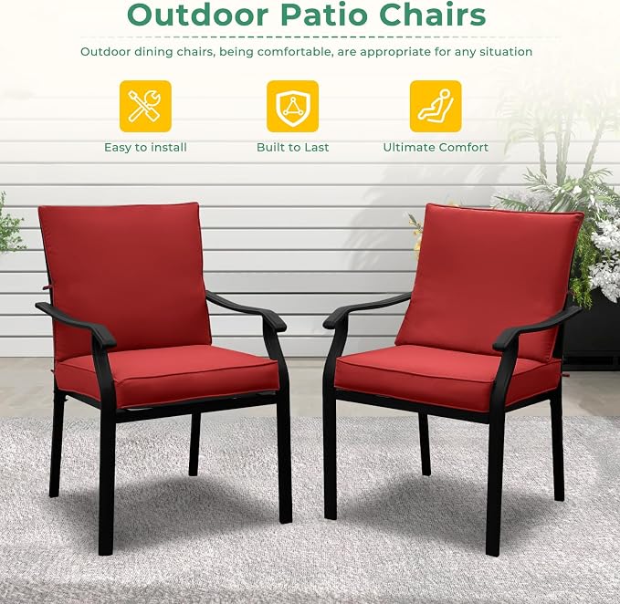 LVUYOYO 5-Piece Outdoor Patio Dining Set, Metal Stackable Chairs & Square Table Set, All-Weather Furniture for Backyard, Garden,Balcony,Porch (Red)