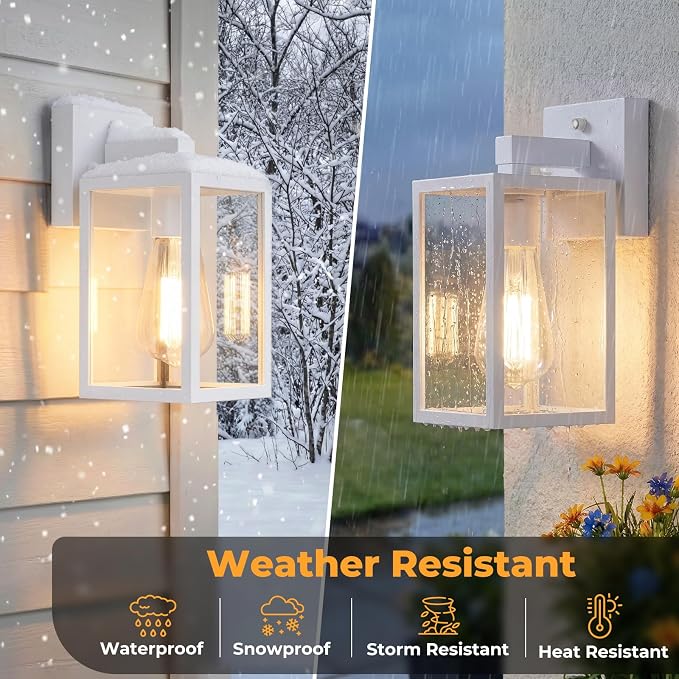 1 Pack Dusk to Dawn Outdoor Wall Sconce, White | Waterproof Wall Mount Lantern, Exterior Porch Wall Light, Weatherproof, Wide Outdoor Use, Doorway Garage Yard