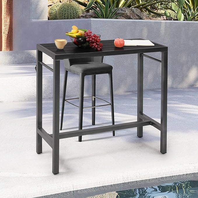 MURAGO 39*39*17 Outdoor Bar Table Extra Wide,Tall Bar Height Outdoor Pub Table, Ideal for Patio, Hot Tub, Dining, Balcony, Poolside, Weatherproof Composite Top, Rustproof, Built In Bottle Opener,Black