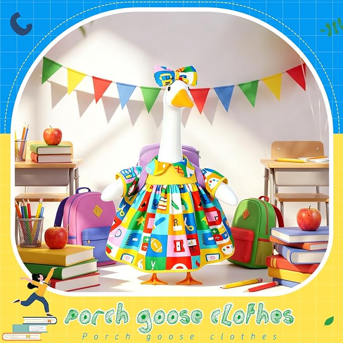 Mindsoft Back to School Porch Goose Outfit Teacher Goose Clothes Costume Statues Decor for 23" school Classroom Lawn Garden Patio Outdoor Statues(Backpack Style - Colorful)