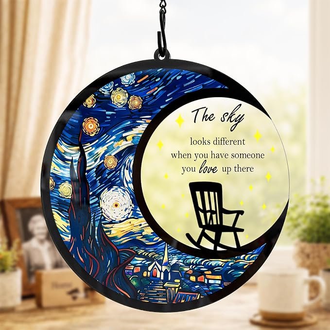 BamLue Starry Night Sun Catcher Ornament, Window Hanging, Suncatchers for Windows Hanging Ornaments, Window Decor, Ideal Gift | Gifts for Art Lovers, Friends, Family