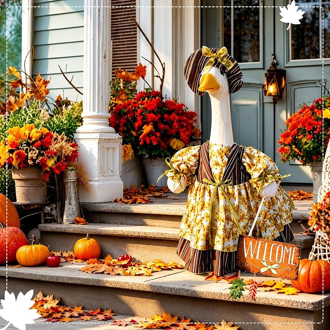 Suzile Fall Porch Goose Outfit Autumn Goose Clothes for 23 Inch Cement or Plastic Geese Costume Dress for Yard Lawn Outdoor Garden Patio Duck Statue Thanksgiving Party Holiday Decor