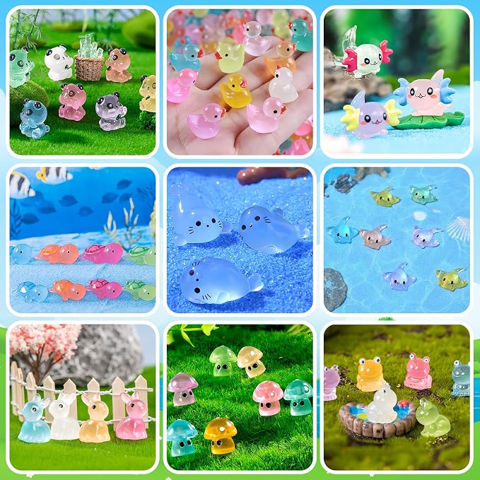 120 Pcs Luminous Mini Resin Animals Glow in The Dark Miniature Figurines | Small Little Tiny Plastic Duck Panda Animal Figures, DIY Crafts Micro Landscape Decoration Fairy Garden Accessories