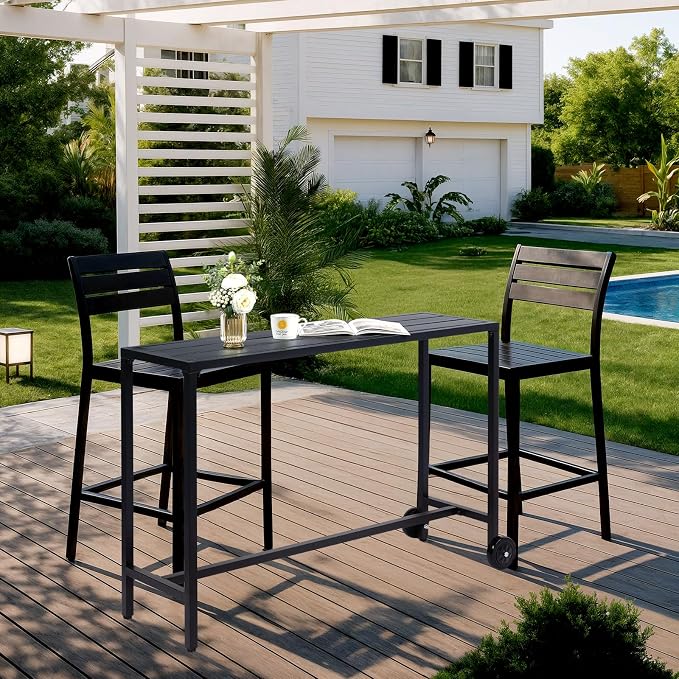 Outvita Outdoor Bar Table, 37" Height Patio Pub Table with Waterproof Frame and Adjustable Foot for Hot Tub, Patio, Backyard, Balcony, Hallway, Bistro Rectangle, Black