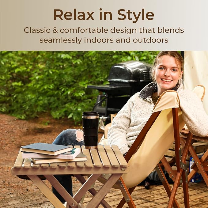 BYER OF MAINE Pangean Folding Wooden Side Table – 18" H x 16" W x 16" D – Folds Flat Ash Wood Table for Camping, Patio, Porch, Balcony, and Garden Use