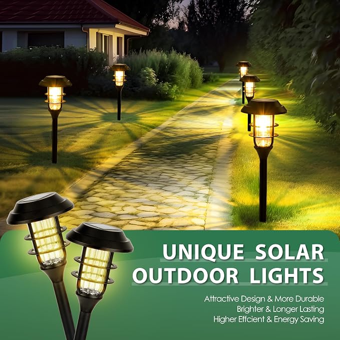 SOLPEX Solar Pathway Lights Waterproof Outdoor Lighting, 8 Pack Warm White | IP65 Waterproof, 10-12H Runtime, Auto On/Off, Tool-Free Install, Yard/Garden/Pathway/Patio/Walkway/Driveway