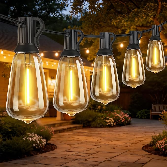 Outdoor String Lights, Waterproof Shatterproof ST38 Vintage Bulbs | 50FT Length, Dimmable & Connectable, 2700K Warm White, ideal for Balcony, Porch, Party, Patio & Indoor Decoration