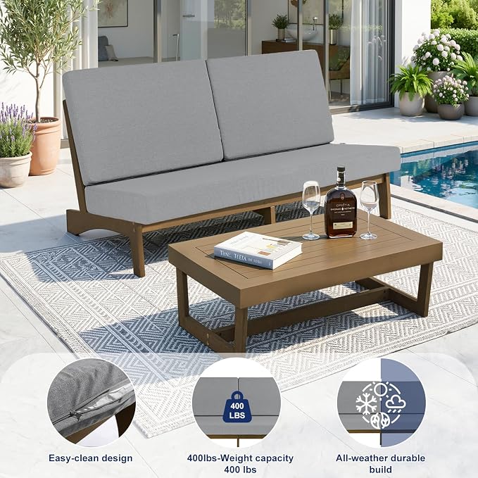 Pia Ricoo 1-Piece Patio Furniture Set, Outdoor Loveseat with 4.5-Inch Thick Cushions, All-Weather Outdoor Sofa for Backyard, Deck, Lawn - Gray (Split Back)