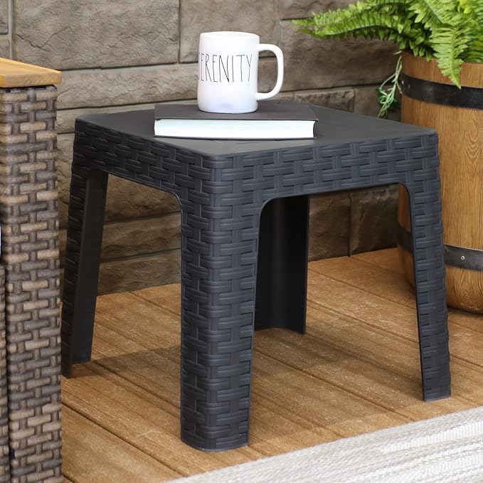 Sunnydaze Adirondack Small Outdoor Side Table for Balcony Essentials - Plastic Square End Table for Outside Patio - Gray