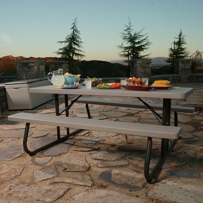 LIFETIME 6‑Foot Folding Picnic Table, Outdoor Portable Bench Seating for 8, UV‑Protected HDPE, Powder‑Coated Steel Frame, Stain‑Resistant, Folds Flat for Storage