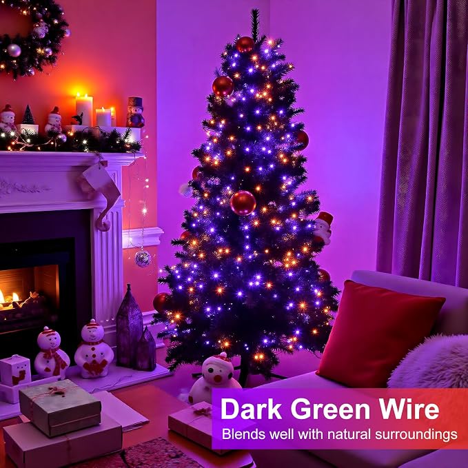 Orange and Purple Halloween Lights, 66FT 200 LED Outdoor String Lights | Waterproof 8 Modes Plug in Connectable Halloween Decorations for Outside Indoor Home Garden Patio Party Holiday