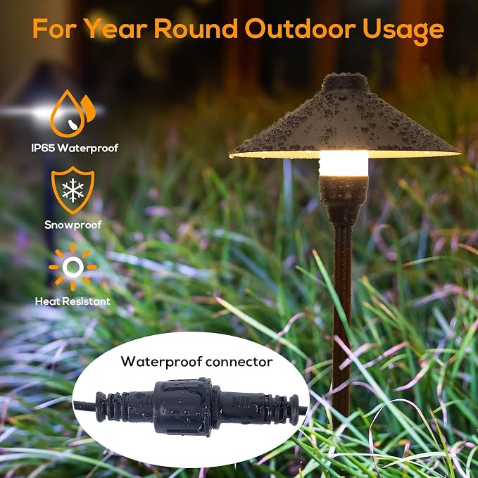 Low Voltage Pathway Lights with Timer, Plug in Landscape Path Light | 4H/6H/8H Timing, 3000K LED Landscape Lighting IP65 Waterproof ETL Listed, Set of 6 Lights Total 18W, Non-hardwired