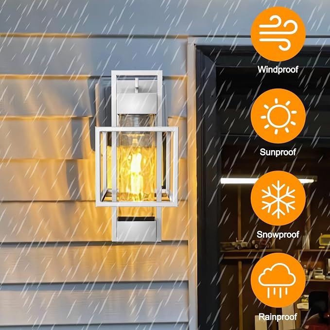 Modern Outdoor Light Fixtures Dusk to Dawn Outdoor Lighting 2 Pack, 15" Exterior Wall Sconce Waterproof Outside Porch Light for House with Water Glass for Garage Doorway Silver