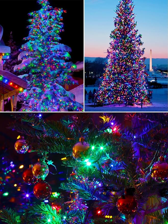 Solar Christmas Lights Outdoor 2 Pack 200 LED Solar String Light Multicolor | 8 Lighting Modes, Memory Function, Auto On/Off, 66FT Waterproof Twinkle Lights for Outside Porch Fence Balcony Decorations