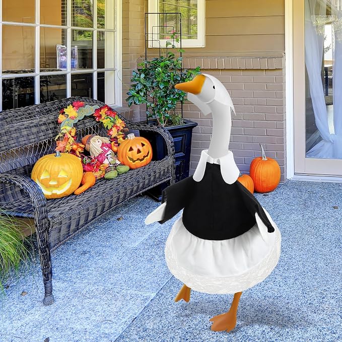 Pilgrim Goose Outfit Lawn Porch Thanksgiving Clothes Costume for 23" Cement Goose Outdoor Garden Yard Decor(Pilgrimage)