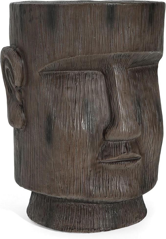 Merax 20" H Outdoor Side Table, Easter Island Moai Statue Pedestal End Table Stool for Home Patio Deck Sunroom Garden Balcony Yard Lawn, Light Grey
