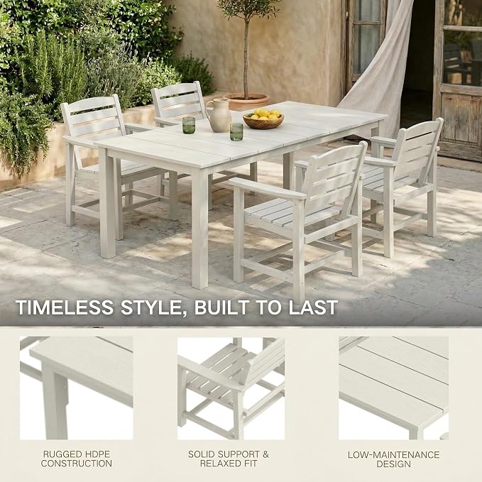 Kingdura 9 Piece Patio Dining Set for 8, 75.2'' HDPE Outdoor Dining Table Set with 2" Umbrella Hole, Weather-Resistant Outdoor Furniture, Table and Chairs Set for Backyard Pool Garden, White
