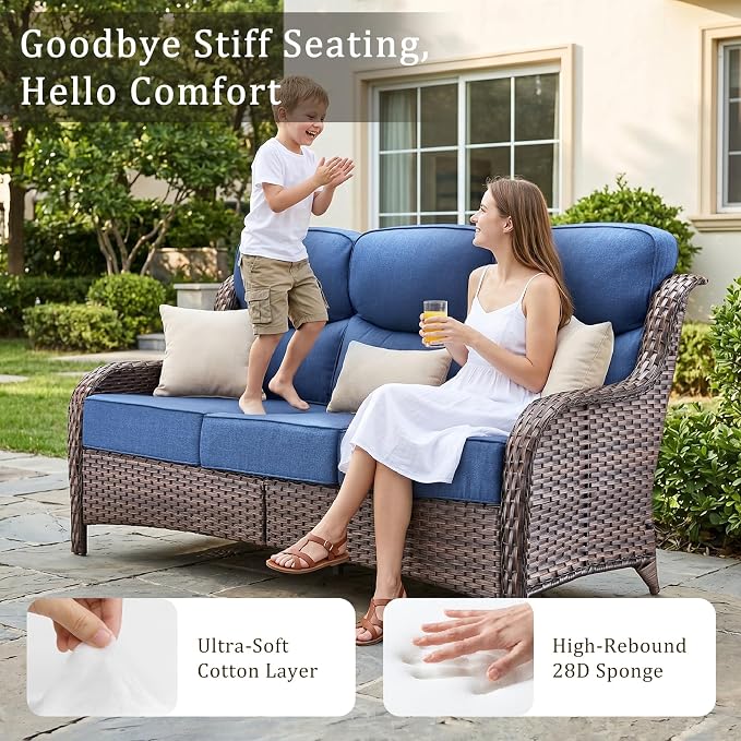 Luxury High Back Outdoor Furniture with 6-Inch Thick Cushions, Patio Furniture Set with Swivel Chairs, 7 PCS Wicker Conversation Set for Porch, Balcony, Deck and Yard