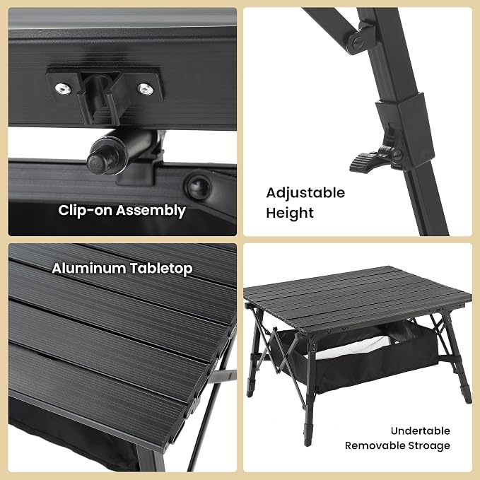 ARROWHEAD OUTDOOR 2-Pack 39" Aluminum Folding Camp Roll Up Table w/Adjustable Height, Undertable Mesh Storage, Carry Bag