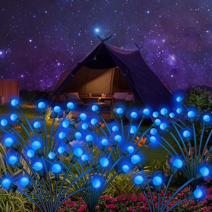 Kohlrabi Solar Garden Lights Outdoor, 2 Pack 16 LED Solar Blue Firefly Lights Waterproof, Sway by Wind, Swaying Light for Yard Patio Backyard Garden Planter Flower Bed Pathway Outdoor Decoration