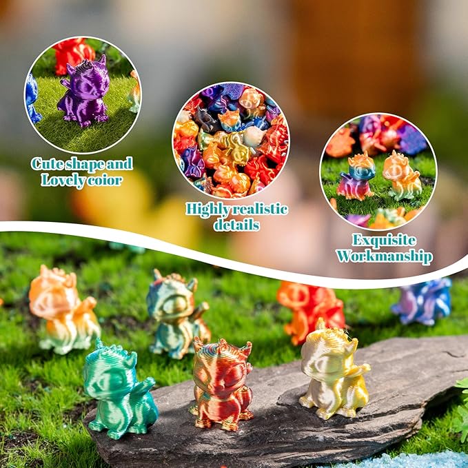 100pcs Mini 3D Printed Animals Tiny Dragon Plastics Figures Miniature Little Small Animals Figurines Bulk for Micro Fairy Garden Landscape Accessories Hide Crafts Decor Aquarium
