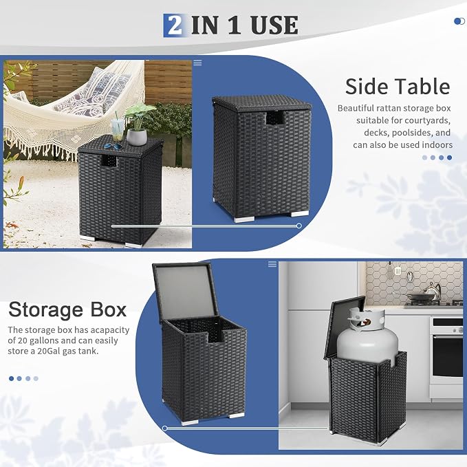 Outdoor Wicker Side Table with Storage Space, Square PE Rattan End Table for Patio Garden Poolside Deck