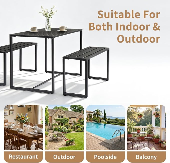 Outvita 44" Outdoor Matel Picnic Table and Bench Set, Patio Dining Set for 4 People, Outdoor Patio Furniture Dining Table and Chair Set for Garden, Yard, Porch