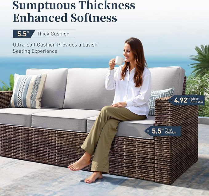 SUNSHINE VALLEY Swivel Glider 5 Piece Outdoor Furniture Set with Swivel Chairs, Wicker Patio Furniture with 4.92" Wide Armrest, 26.3" Deep Seating and 5.5" Thick Cushions, Grey