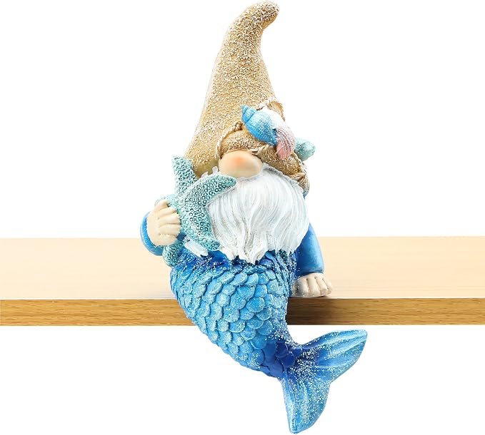 Mermaid Garden gnome Statue Outdoor Decor, Beach Decor for Outside Indoor | Mermaid Gnomes Figurine for Garden decor, Beach Gnomes for Patio Lawn Yard Porch Shelf Bookshelf Edge Table Windowsill