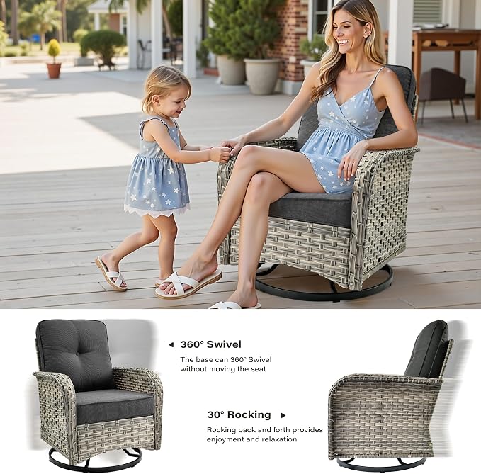 9 Pieces Outdoor Sectional Patio Furniture Set with 42" Fire Pit,Conversation Sets Rattan Wicker L Shaped Couch Swivel Rocking Chairs,Modular Outdoor Sofa for Porch Balcony Backyard Black