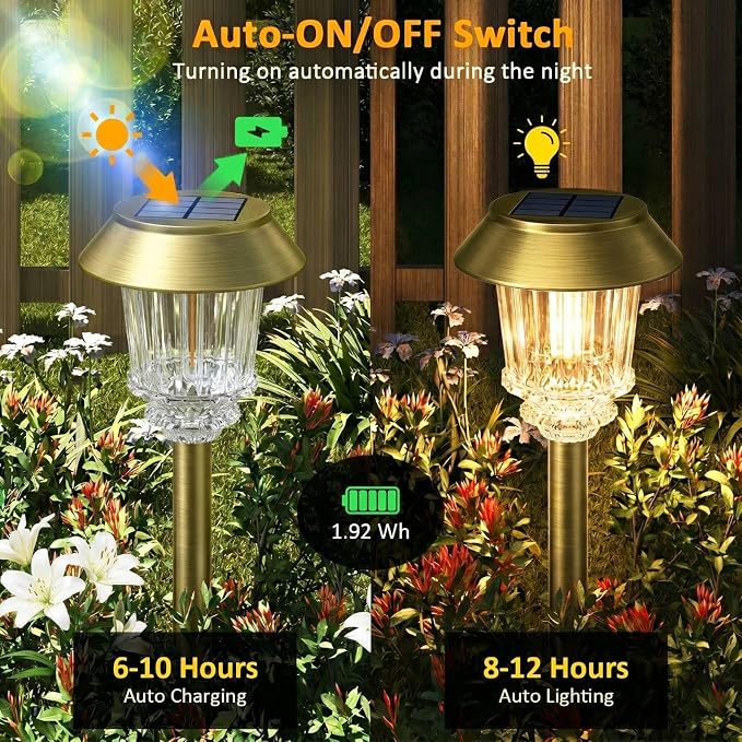 XMCOSY+ Solar Lights Outdoor - 6 Pack Outside Solar Lights Auto On/Off | 40 Lumens Adjustable Lighting, All-metal Glass Aluminum IP65 Waterproof Solar Lights Pathways for Garden Lights