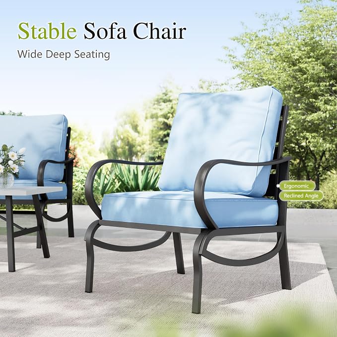 Sophia & William Patio Furniture Sets for 7 with Fire Pit Table 45", Outdoor Patio Furniture Set 8 Pcs, Convesation Set with 4 x High Heavy Sofa Chairs, 1x3-Seat Sofa, for Porch Poolside Grey