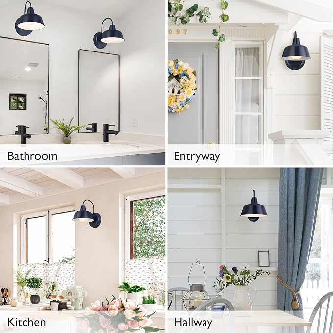 Design House Mason Farmhouse Gooseneck Barn Light, Outdoor Exterior Porch or Patio Wall Light Fixture, Navy, 8 Inch Diameter, 1-Pack, 579334 | Wall Mount, Modern Farmhouse, Steel, Lighting, 579334