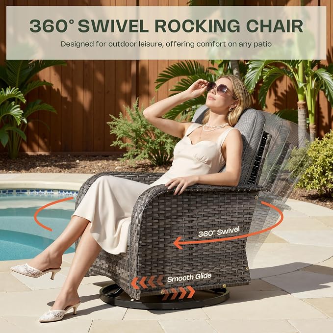 8-Piece Patio Furniture Set, Outdoor Wicker Furniture with Coffee Table, High Back Swivel Rocker Patio Chairs, Modern Rattan Outdoor Chairs Conversation Set for Porch, Balcony, Garden, Dark Gray