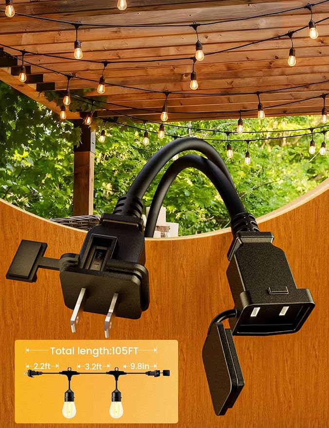 Svater Outdoor String Lights Led, 105FT Commercial Grade Patio Lights with 1W Dimmable S14 Shatterproof Bulbs, Warm White and Weatherproof Strand - UL Listed Heavy-Duty Café Lights, Market Lights