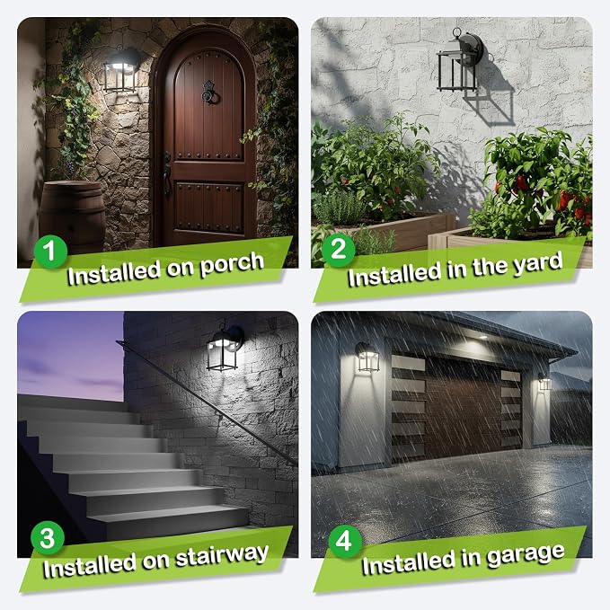 Outdoor Wall Light Fixture Dusk to Dawn, Rustproof Aluminum, LED | Exterior Porch Light Wall Sconce Lantern for House, Patio, Garage, Waterproof, Glass, 9.5W 800 Lumen, 5000K, Black, 2 Pack