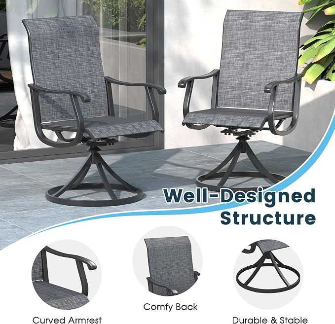 5 Pieces Patio Furniture Dining Set, 4 Textilene Swivel Dining Chairs, 38" Outdoor Square Metal Table with Storage Shelf and 1.57" Umbrella Hole, Outdoor Dining Set for Porch, Lawn, Black/Black