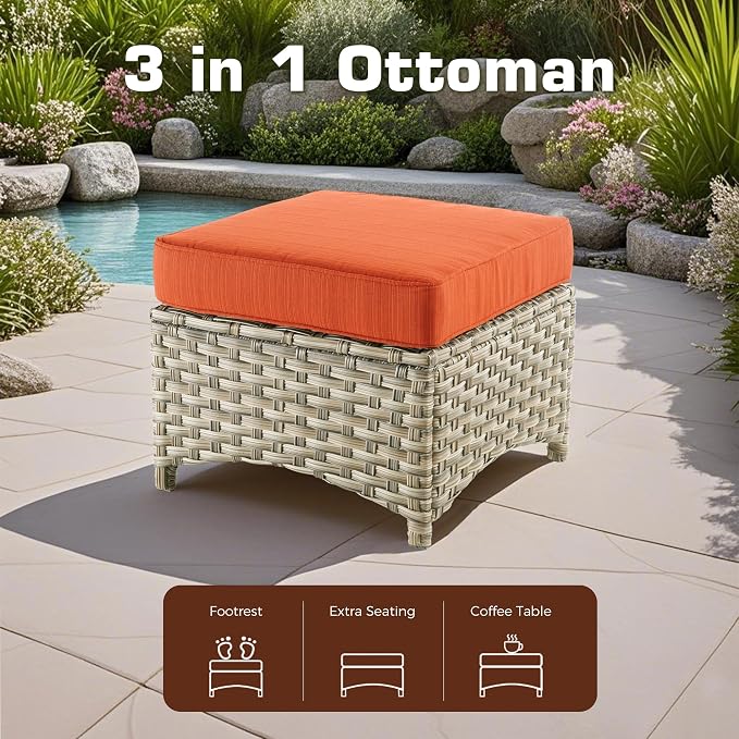 5-Piece Outdoor Patio Furniture Set,All Weather Wicker Rattan Patio Seating Sofa and Chair Set with Ottomans,Outdoor Conversation Sets with 3 Seater Couch for Porch Deck Yard,Red