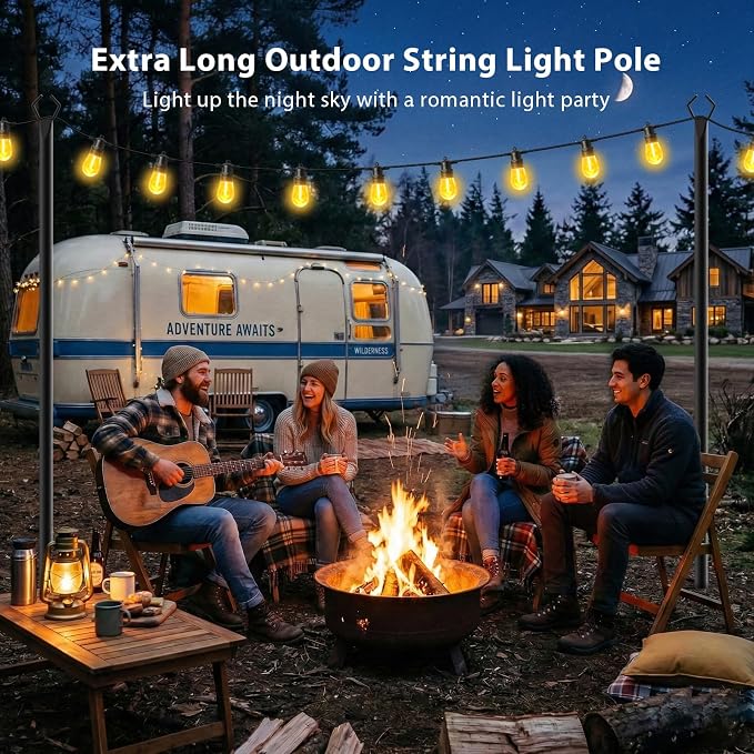 AHRLHR 8 Pack String Light Poles, Outdoor String Light Pole 10 ft Forked Metal Light Pole with Adjustable Outdoor Light Stand, Deck, Backyard, Garden, Wedding, Rustproof and Sturdy with Hooks.
