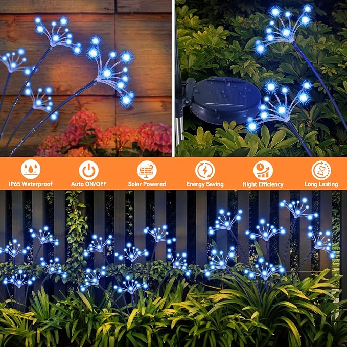 Solar Garden Lights 2 Pack Waterproof Solar Swaying Starburst Light Outdoor Lights for Yard Patio Walkway Pathway Party Wedding Christmas Decorative, Blue