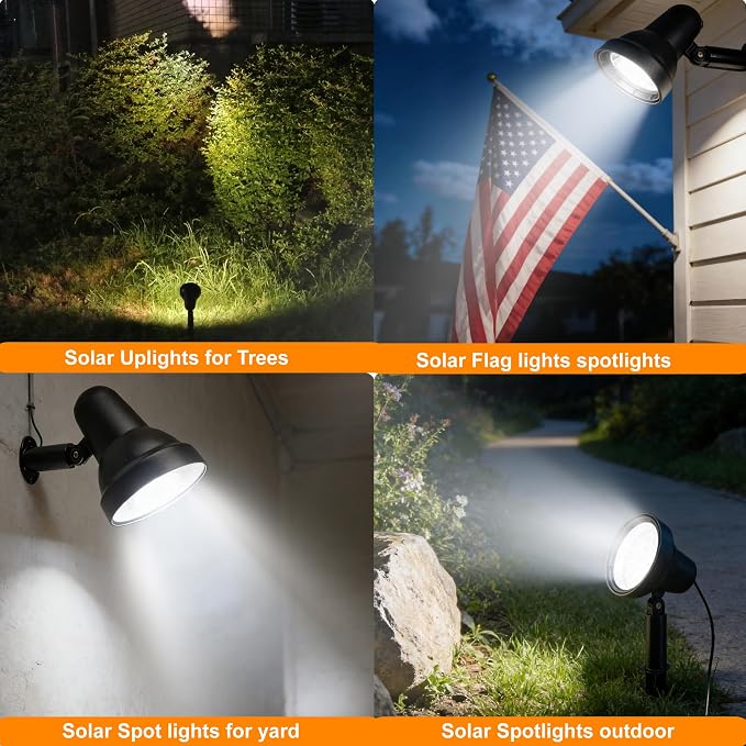 SUNLONG Solar Powered Spot Lights Outdoor Waterproof 2 in 1 Bright Solar SpotLights Power Adjustable for Flag Yard Flagpole Landscape Dusk to Dawn 2 x Spots White