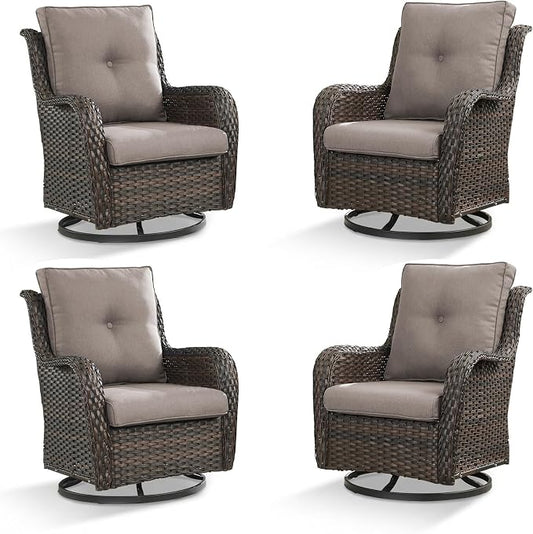Rilyson Wicker Rocking Chair Swivel Chairs - 4 Piece Rocker Patio Chairs Set Rattan Rocking Chair for Outdoor Porch Deck Garden Backyard(Brown/Grey)