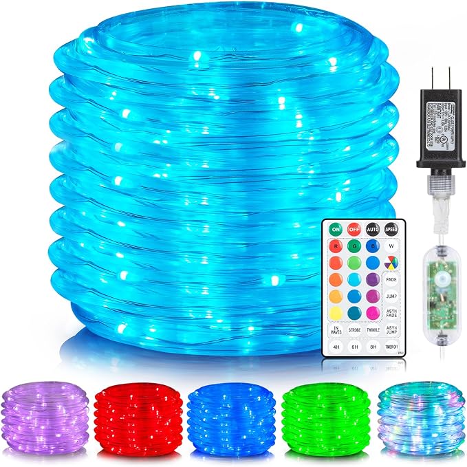 ANJAYLIA 99FT 300 LED Color Changing Rope Lights with Plug and Remote | Led Outdoor Waterproof Rope Light with Color Option, 7 Modes, Timer, Memory, Remote for Bedroom, Deck, and Holiday Decor