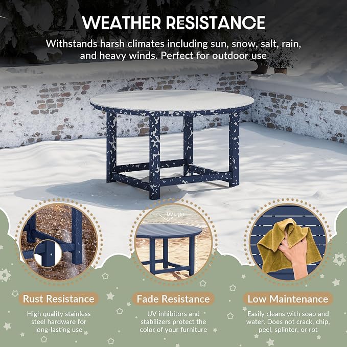 WestinTrends Malibu Kids Outdoor Patio Furniture HDPE 38" Wide Round Dining Table, Navy Blue
