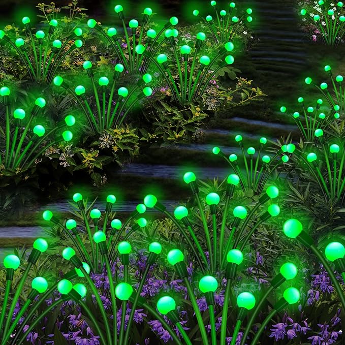 Kohlrabi Solar St Patricks Day Lights Outdoor, 4 Pack 32 LED Solar Green Firefly Lights Waterproof, Starburst Wind Swaying Light for Outside Yard Patio Planter Flower Bed Walkway Christmas Decoration