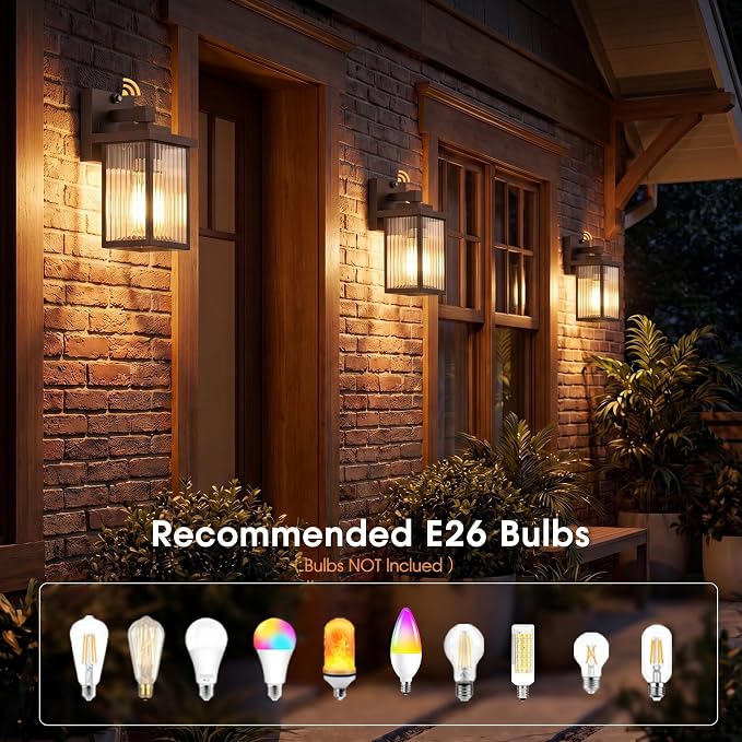 2-Pack 15-Inch Dusk to Dawn Outdoor Light, Oil-Rubbed Bronze Metal | Auto On at Dusk, Off at Dawn. Textured Glass Softens Glare. Waterproof Rust-Resistant Metal. Pre-Assembled DIY Install