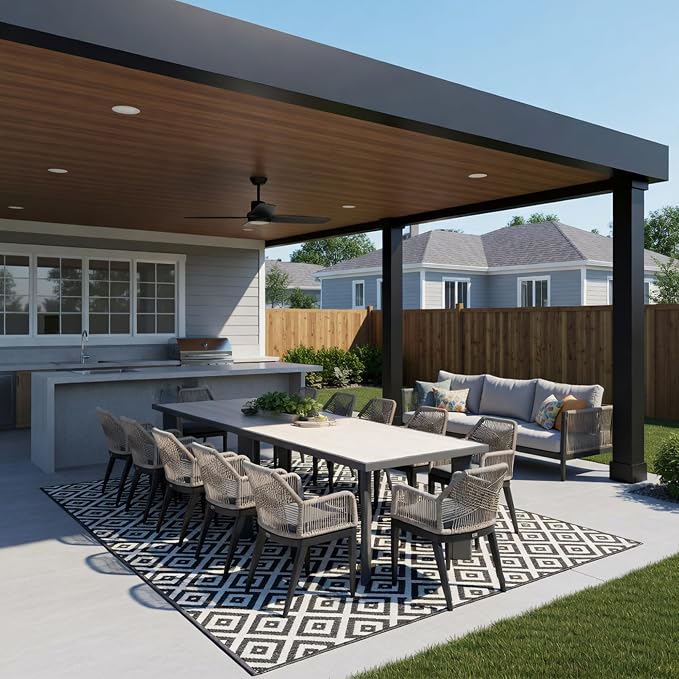 PURPLE LEAF 13 Pieces Patio Dining Set Aluminum Modern Rectangular Table and Rattan Arm Chairs with Cushions for Kitchen Porch Garden Outdoor Furniture Sets, Beige and Dark Grey