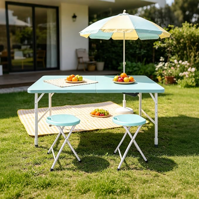 Portable Plastic Folding Table 4ft/6ft/8ft Heavy Duty White Black Picnic Dining Table Fold-in-Half for Camp Party Kitchen Indoor Outdoor