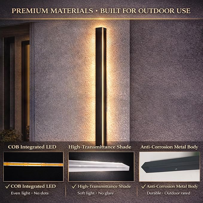 70.87 in Modern Outdoor Wall Lights, 3000K Linear Exterior Wall Light Wall Mount, IP65 Waterproof Long Wall Sconce Light for Front Door, Garage (Black)